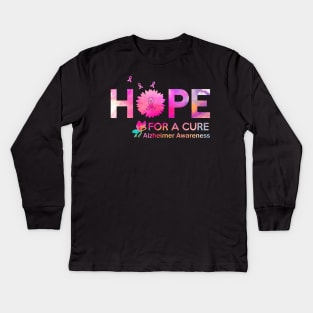 Hope For A Cure Alzheimer Awareness Gift Kids Long Sleeve T-Shirt